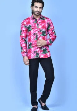 Digital Printed Cotton Shirt in Pink