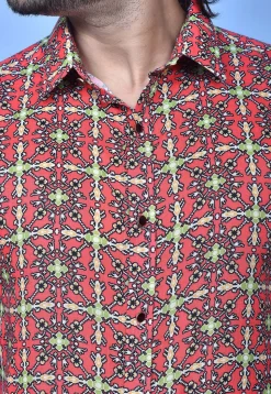 Digital Printed Cotton Shirt in Coral Pink