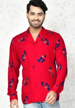 Digital Printed Cotton Shirt in Red