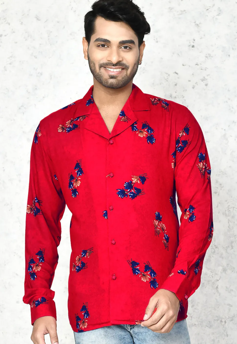 Digital Printed Cotton Shirt in Red