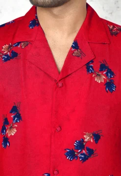 Digital Printed Cotton Shirt in Red