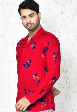 Digital Printed Cotton Shirt in Red