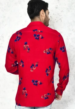 Digital Printed Cotton Shirt in Red