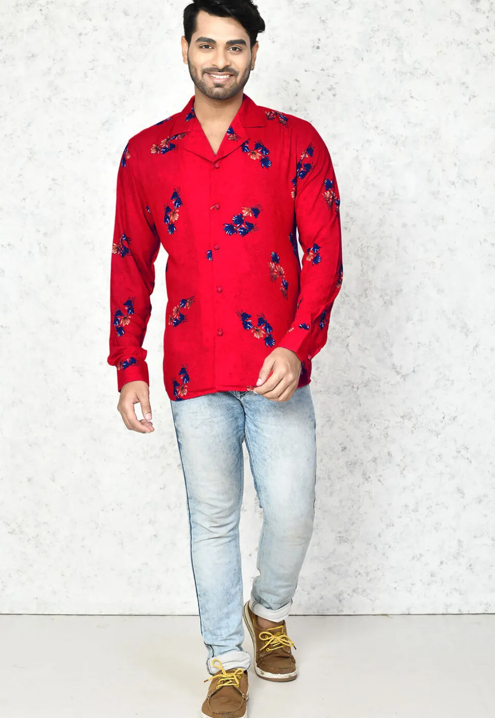 Digital Printed Cotton Shirt in Red