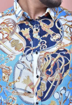 Digital Printed Cotton Shirt in Blue
