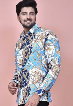 Digital Printed Cotton Shirt in Blue