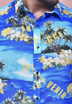 Digital Printed Cotton Shirt in Blue