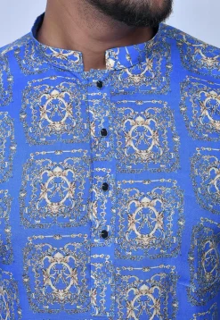 Digital Printed Cotton Short Kurta Set in Blue