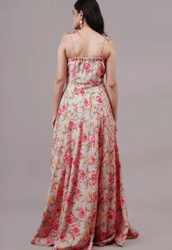 Digital Printed Cotton Silk Abaya Style Suit in Peach