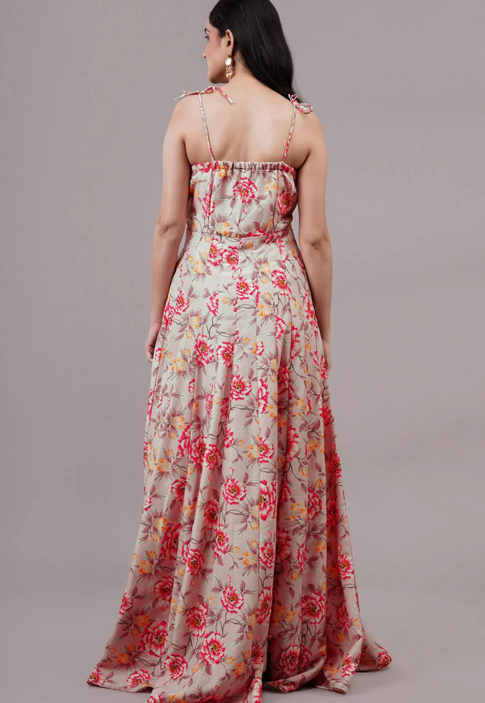 Digital Printed Cotton Silk Abaya Style Suit in Peach