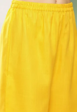 Digital Printed Cotton Silk Straight Kurta Set in Mustard