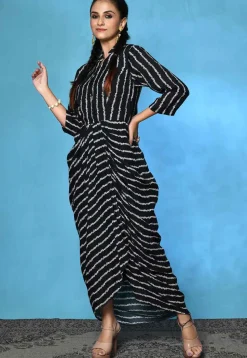Digital Printed Cotton Silk Tulip Dress in Black