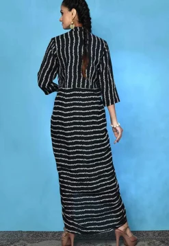 Digital Printed Cotton Silk Tulip Dress in Black