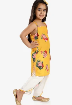 Digital Printed Cotton Silk Kurta Set in Yellow