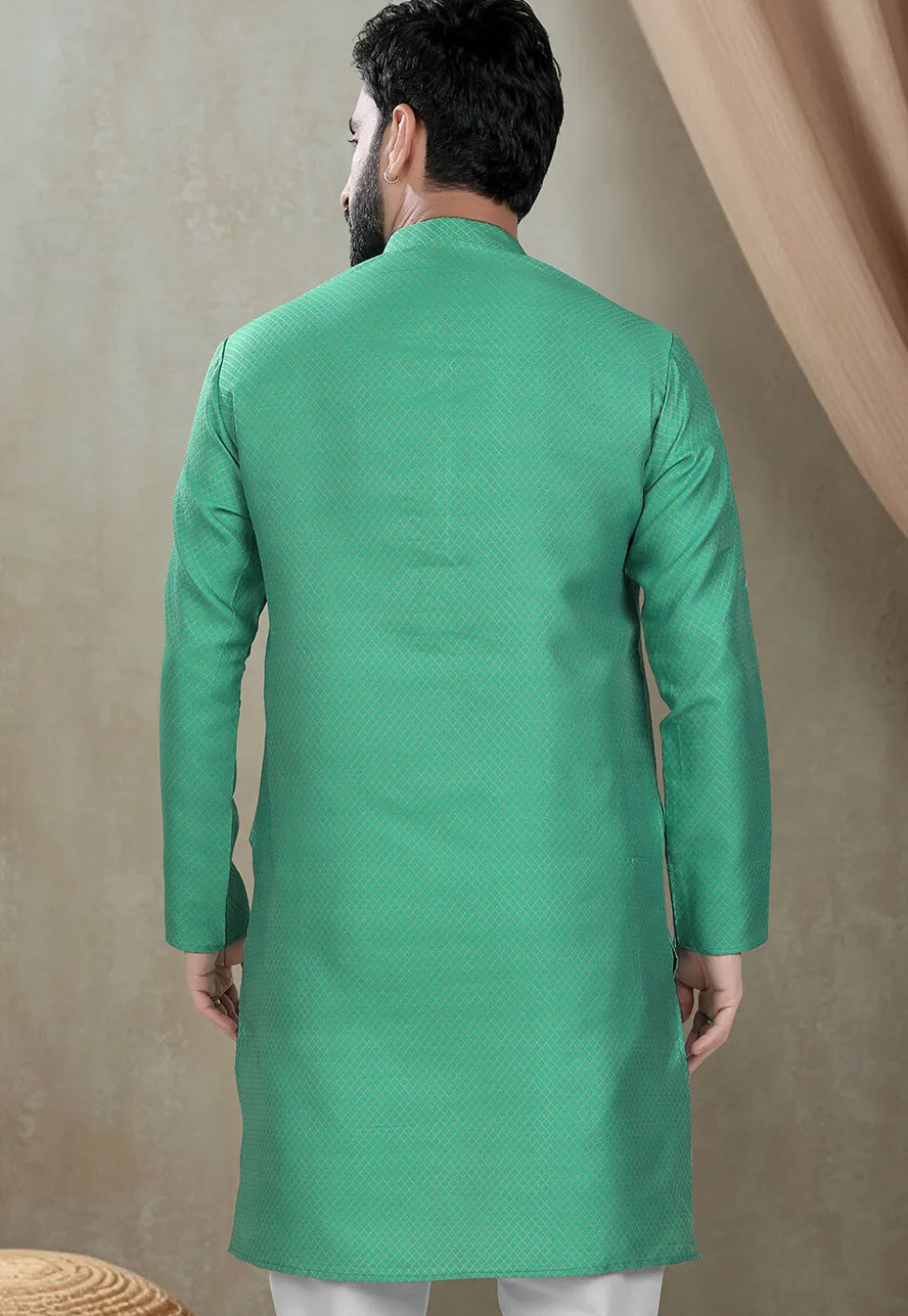 Digital Printed Cotton Silk Kurta in Green
