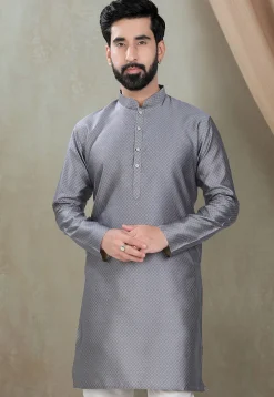 Digital Printed Cotton Silk Kurta in Grey