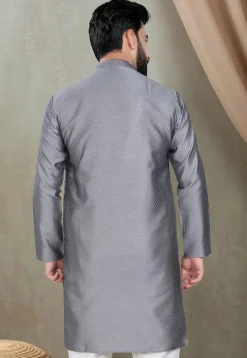 Digital Printed Cotton Silk Kurta in Grey