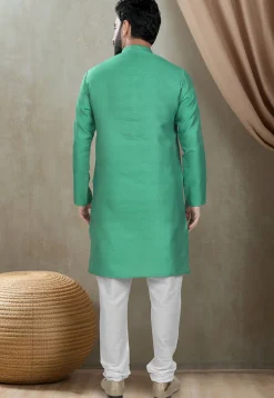 Digital Printed Cotton Silk Kurta Set in Green