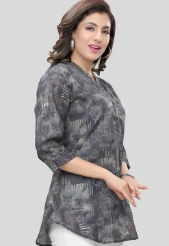 Digital Printed Cotton Slub Tunic in Grey