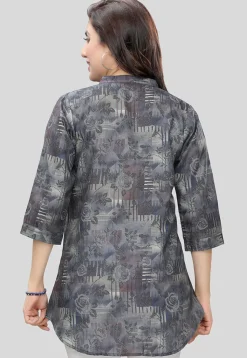 Digital Printed Cotton Slub Tunic in Grey