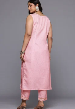 Digital Printed Cotton Straight Kurta Set in Pink