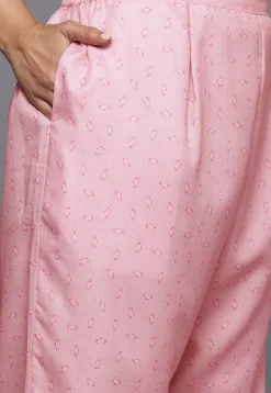 Digital Printed Cotton Straight Kurta Set in Pink