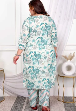 Digital Printed Cotton Straight Kurta Set in Off White