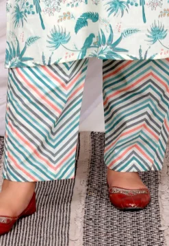 Digital Printed Cotton Straight Kurta Set in Off White