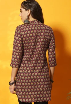 Digital Printed Cotton Straight Kurti in Maroon