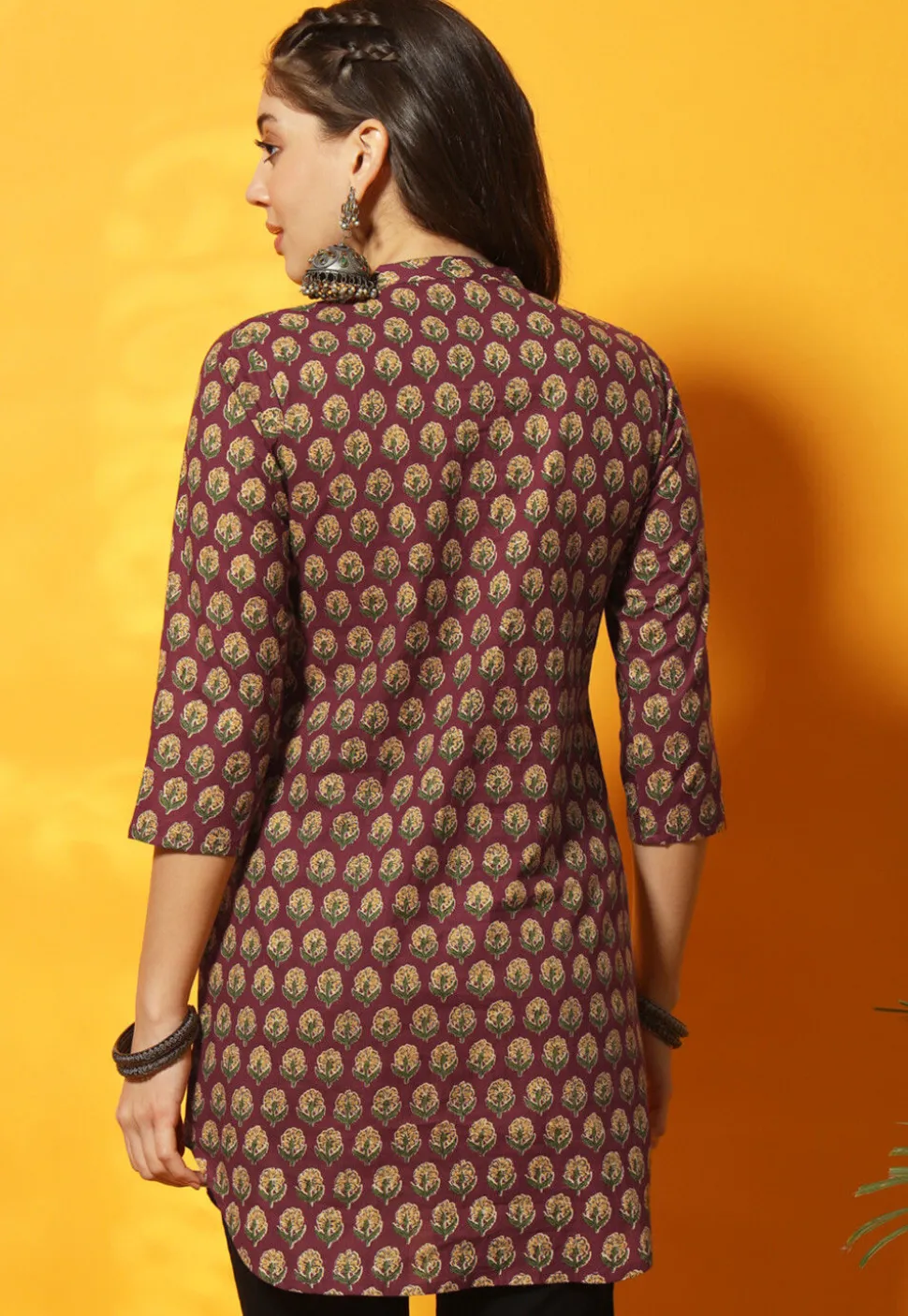 Digital Printed Cotton Straight Kurti in Maroon