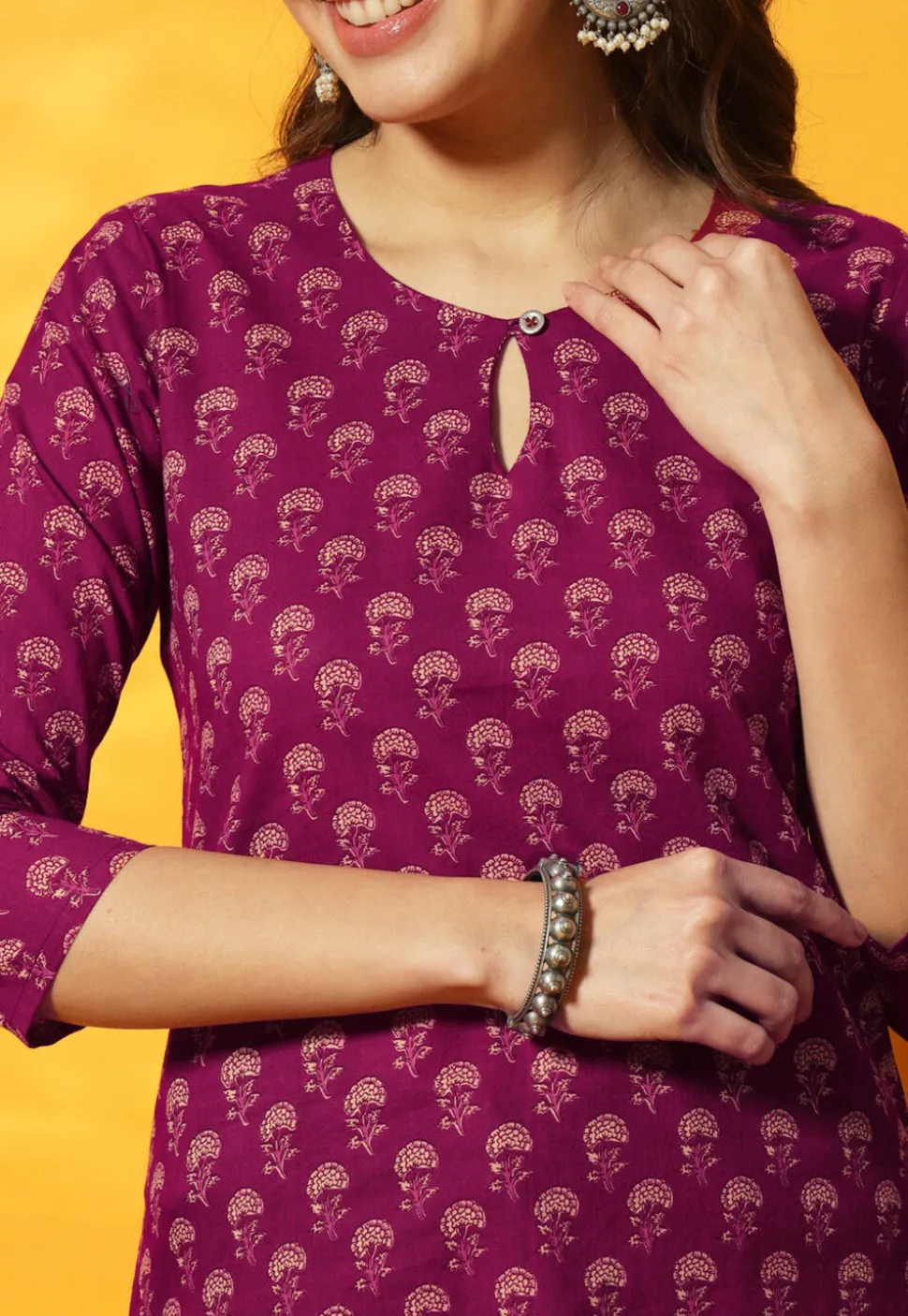 Digital Printed Cotton Straight Kurti in Purple