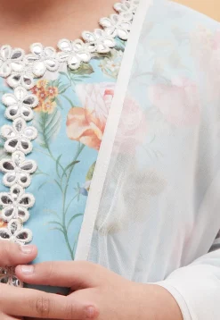 Digital Printed Cotton Straight Suit in Light Blue