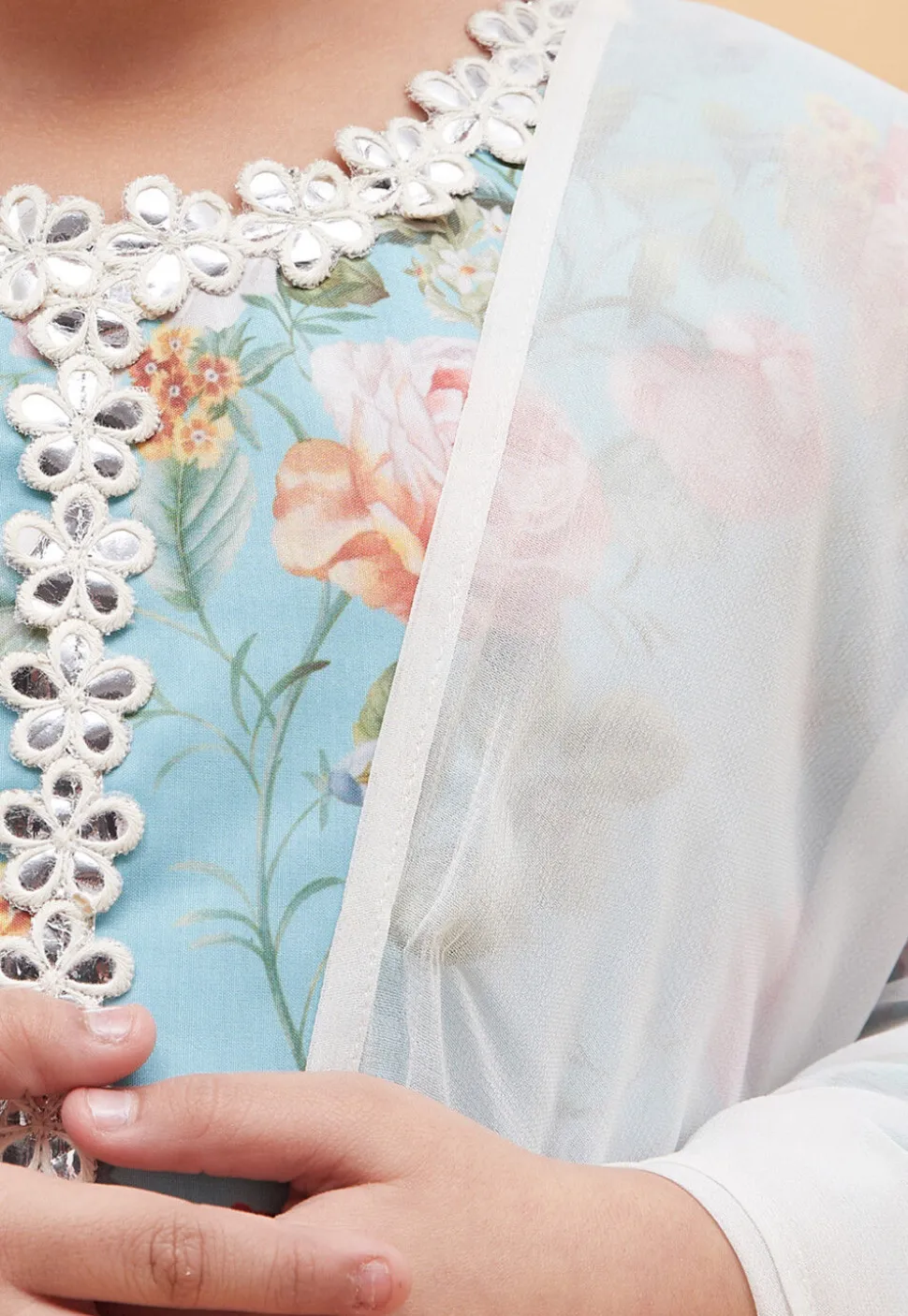 Digital Printed Cotton Straight Suit in Light Blue