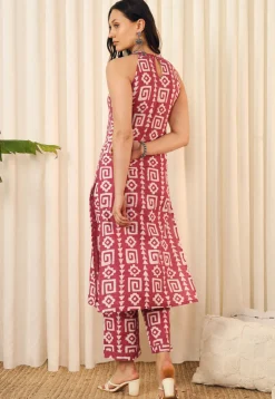 Digital Printed Cotton Straight Kurta Set in Pink