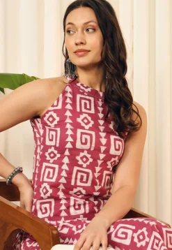 Digital Printed Cotton Straight Kurta Set in Pink