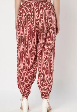 Digital Printed Cotton Tulip Pant in Maroon