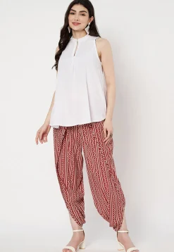Digital Printed Cotton Tulip Pant in Maroon