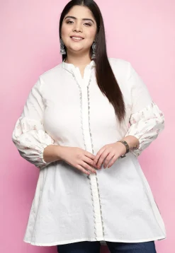 Digital Printed Cotton Tunic in Off White