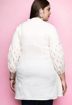Digital Printed Cotton Tunic in Off White