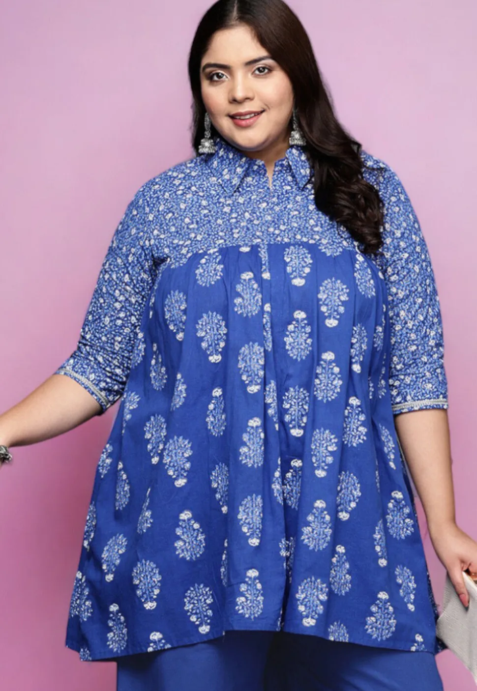 Digital Printed Cotton Tunic in Blue