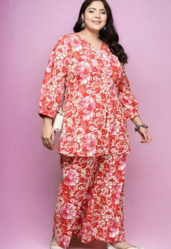Digital Printed Cotton Tunic in Red