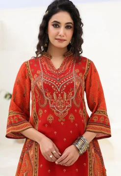 Digital Printed Crepe A Line Kurta Set in Red