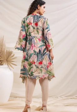 Digital Printed Crepe A Line Kurta Set in Light Fawn