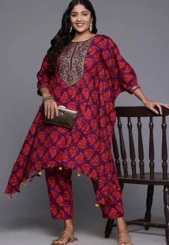 Digital Printed Crepe Asymmetric Kurta Set in Purple