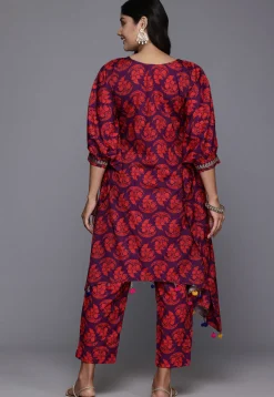 Digital Printed Crepe Asymmetric Kurta Set in Purple