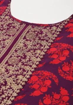 Digital Printed Crepe Asymmetric Kurta Set in Purple