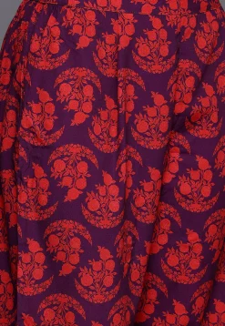 Digital Printed Crepe Asymmetric Kurta Set in Purple