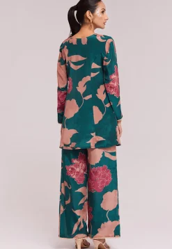Digital Printed Crepe Co Ord Set in Teal Blue
