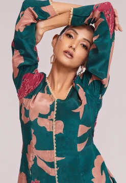 Digital Printed Crepe Co Ord Set in Teal Blue