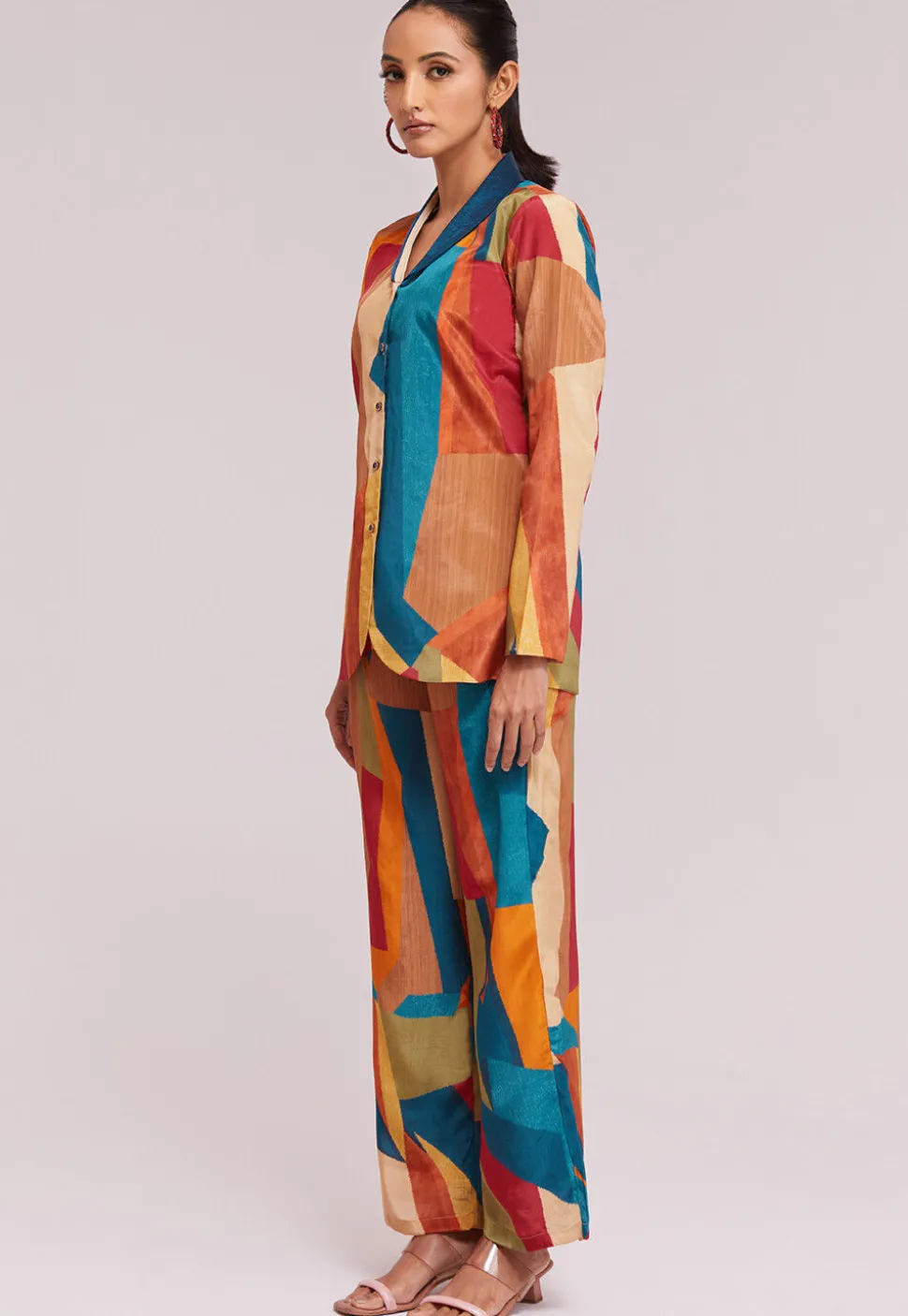 Digital Printed Crepe Co Ord Set in Multicolor